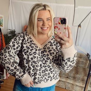 revolve cupcakes & cashmere pink leopard v neck sweater